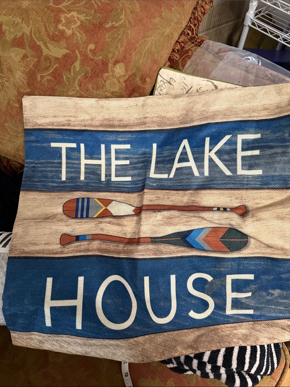New Pillow Cover “The Lake House” 18 x 18” zips on bottom directions on back